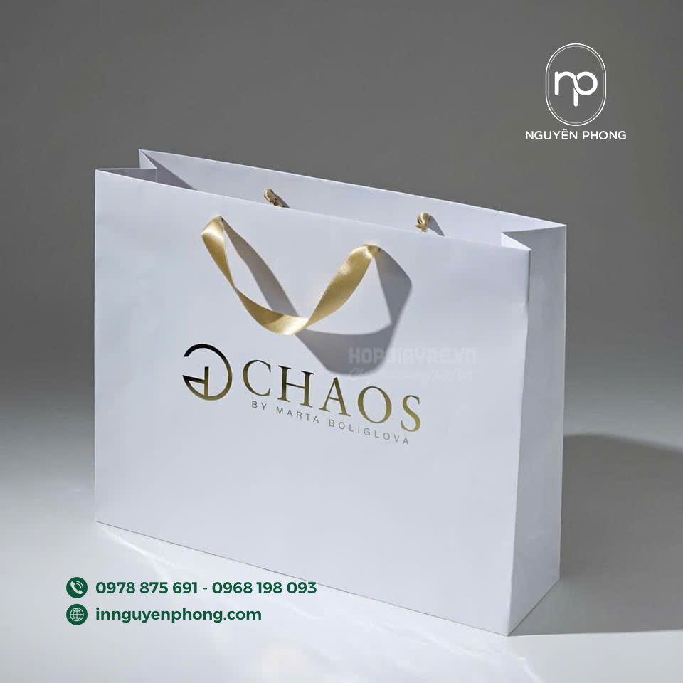 Bố cục logo, tên thương hiệu trên túi giấy